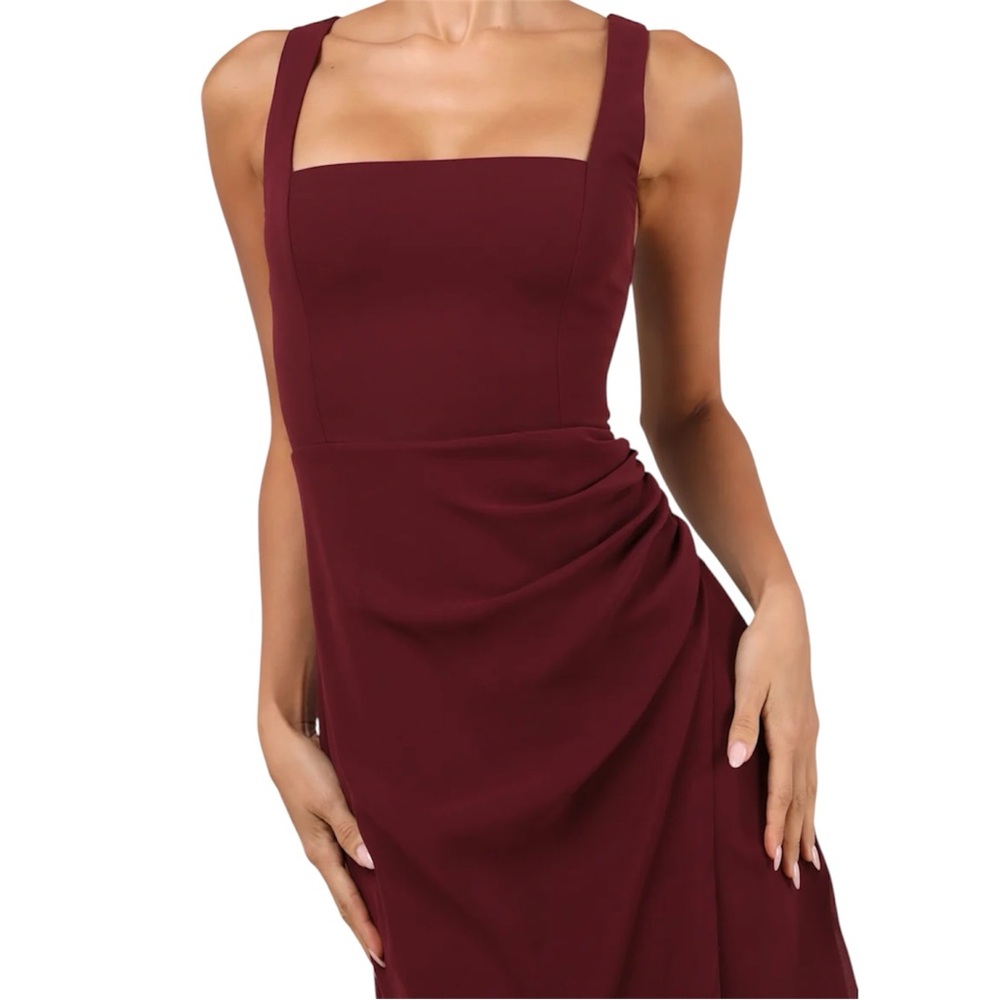 Lulus Glamorous Disposition Burgundy Ruched Maxi Dress- Small - Picture 3 of 4
